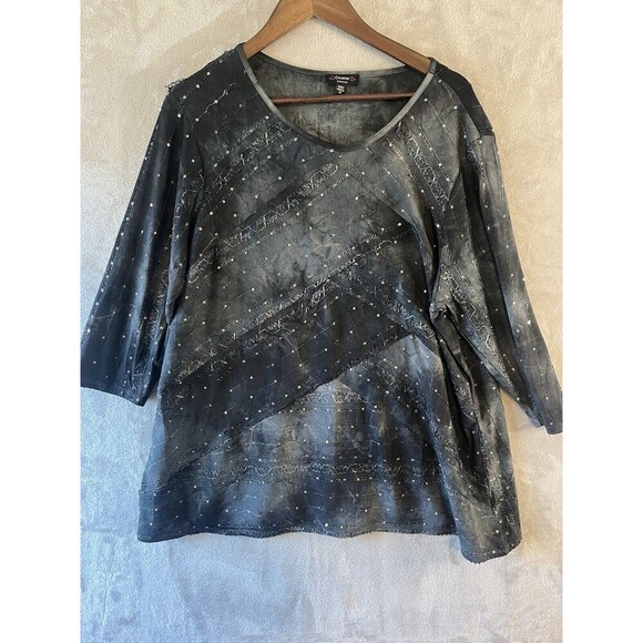 Cocomo Top Women's‎ 2X Gray Sequin Embellished Stretch Blouse 3/4 Sleeve - Picture 1 of 6